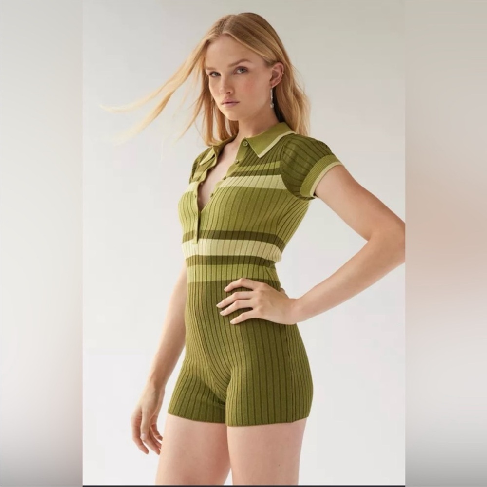 Urban Outfitters Green Striped Knit Romper